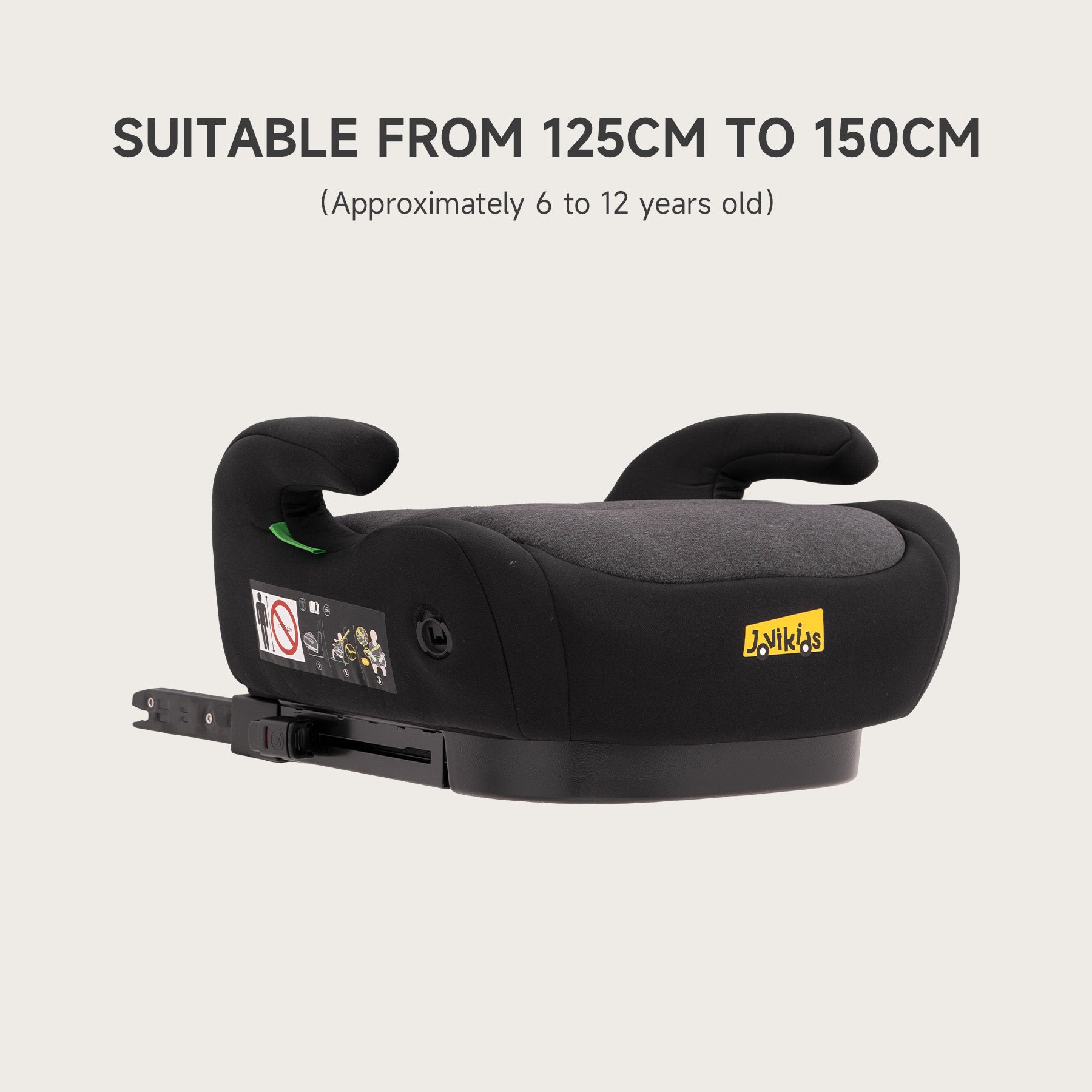 Jovikids ISOFIX Car Booster Seat, i-Size R129, 125-150 cm (6–12 Years), Seat Belt Guide, Lightweight, Removable/Machine-Washable Cover