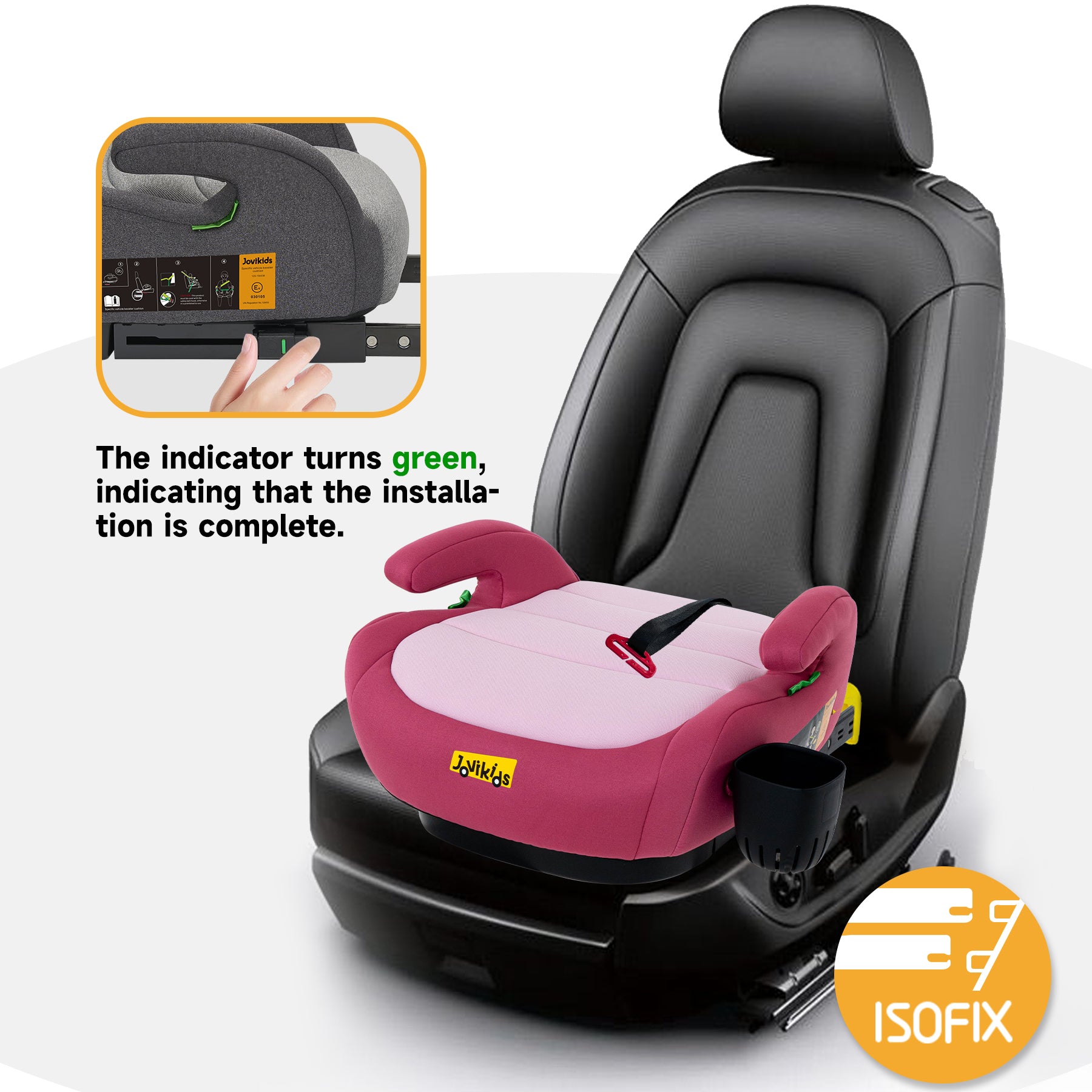 Jovikids OHHO+ Tragbarer Booster mit Getränkehalter, 125–150 cm, Rosa