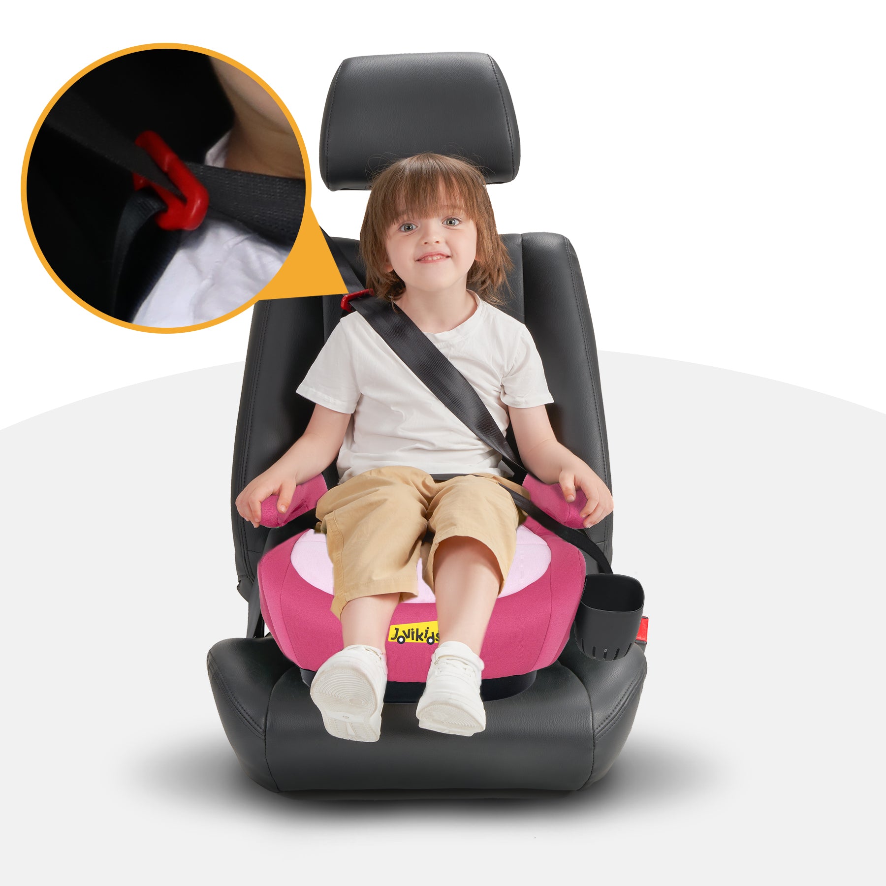 Jovikids OHHO+ Tragbarer Booster mit Getränkehalter, 125–150 cm, Rosa
