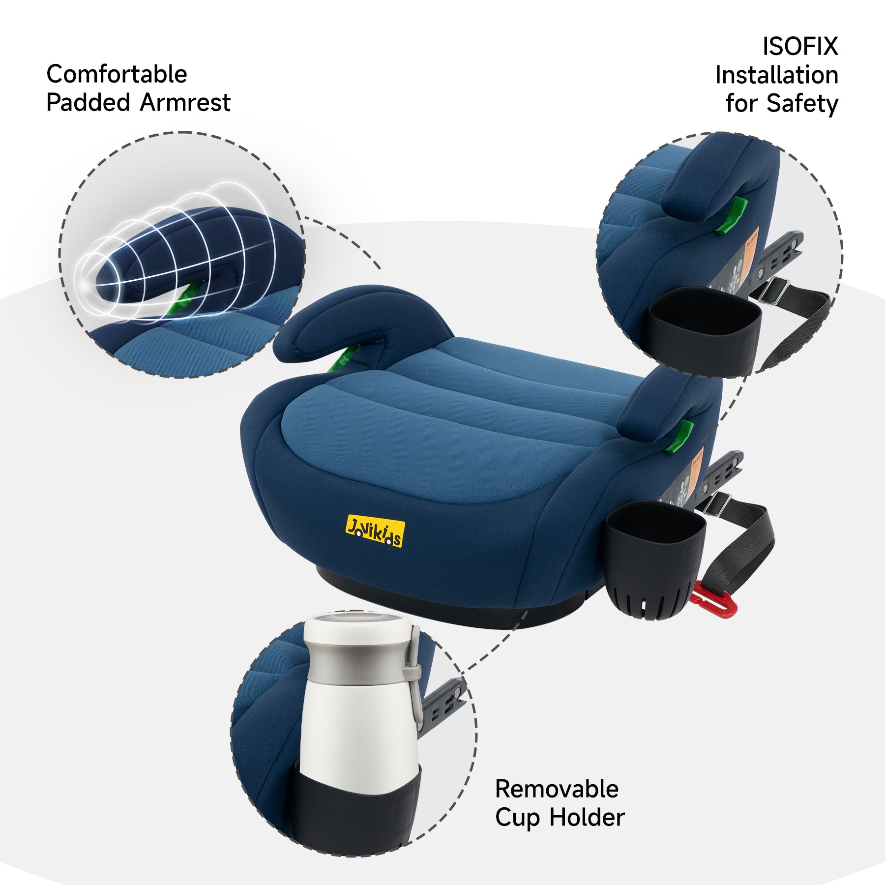 Jovikids OHHO+ Portable Booster with Cup Holder 125-150cm Blue