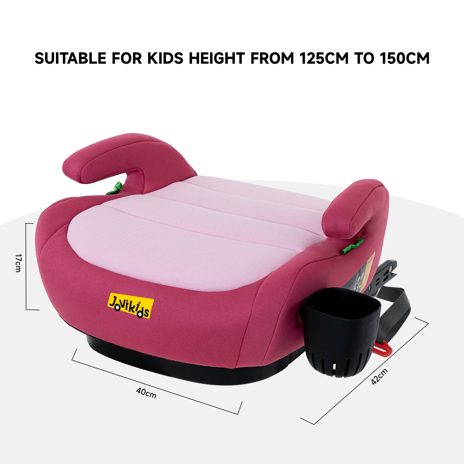Jovikids OHHO+ Tragbarer Booster mit Getränkehalter, 125–150 cm, Rosa