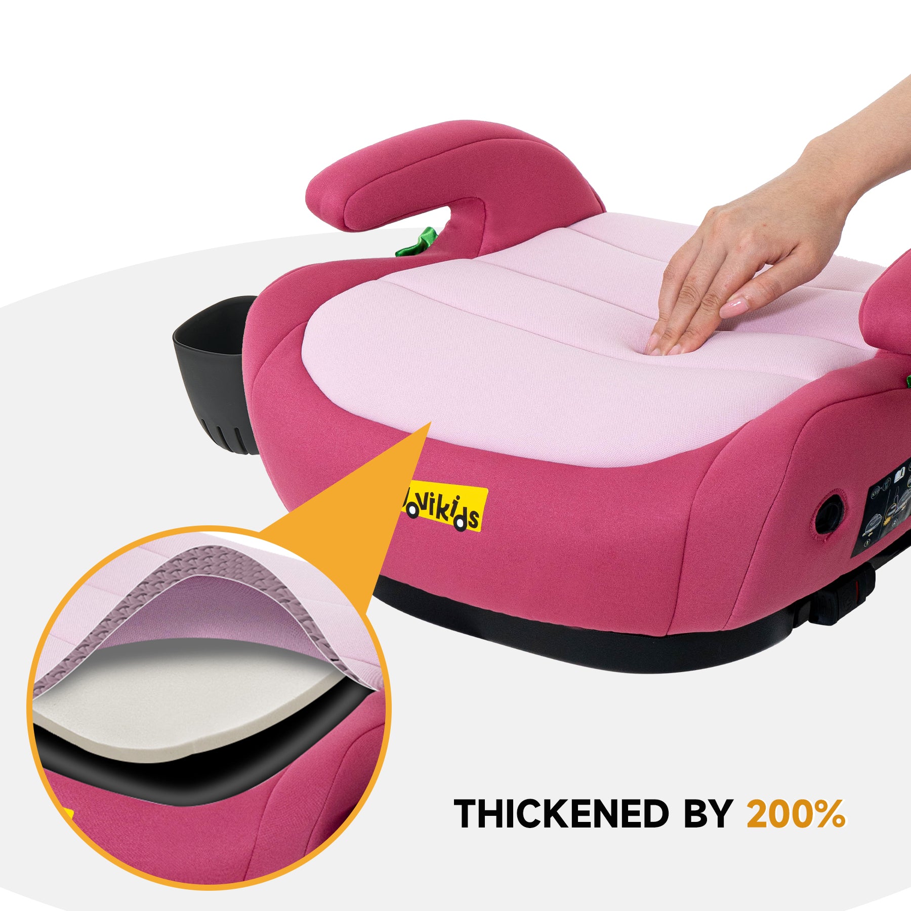 Jovikids OHHO+ Tragbarer Booster mit Getränkehalter, 125–150 cm, Rosa