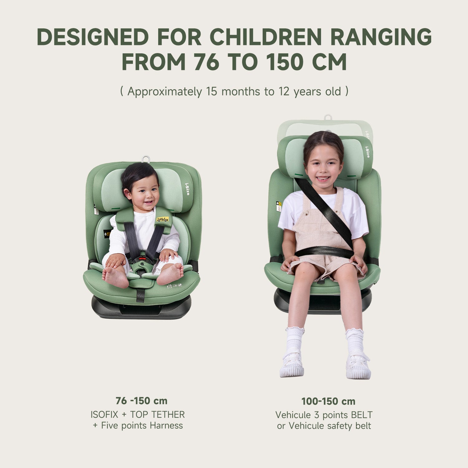 Jovikids CICI TT i-Size Child Seat 76-150cm Green UK