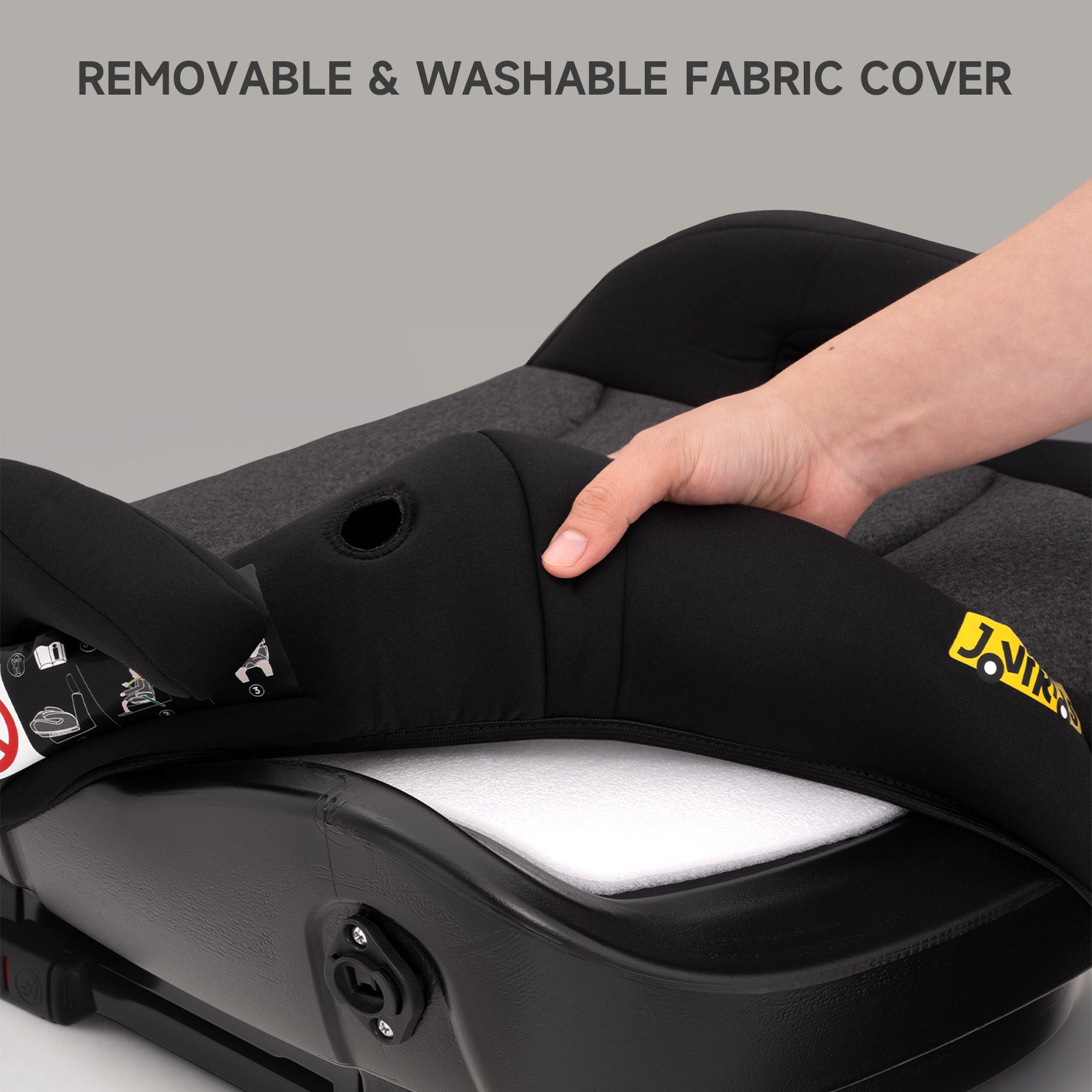 Jovikids ISOFIX Car Booster Seat, i-Size R129, 125-150 cm (6–12 Years), Seat Belt Guide, Lightweight, Removable/Machine-Washable Cover