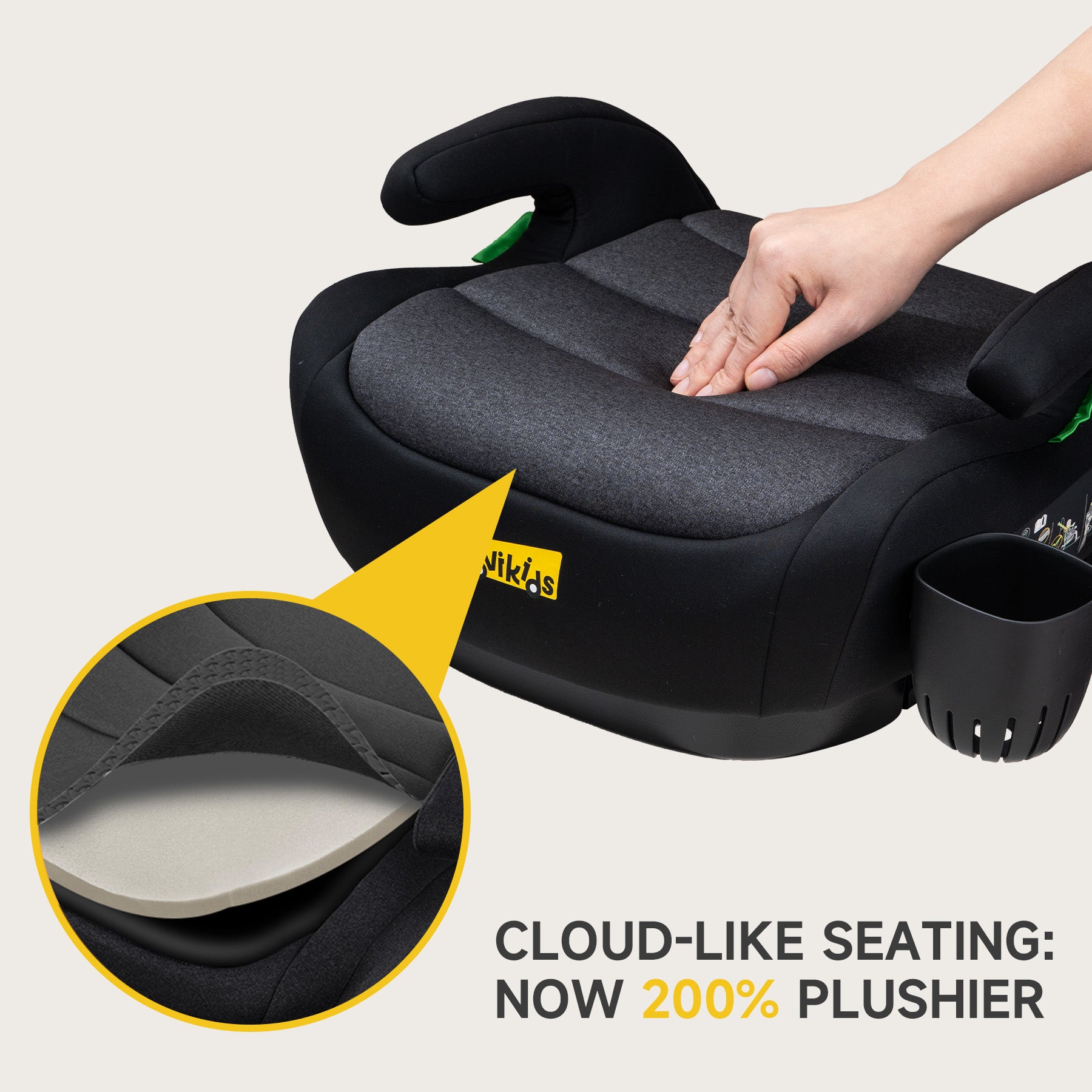 Jovikids ISOFIX Car Booster Seat, i-Size R129, 125-150 cm (6–12 Years), Seat Belt Guide, Lightweight, Removable/Machine-Washable Cover