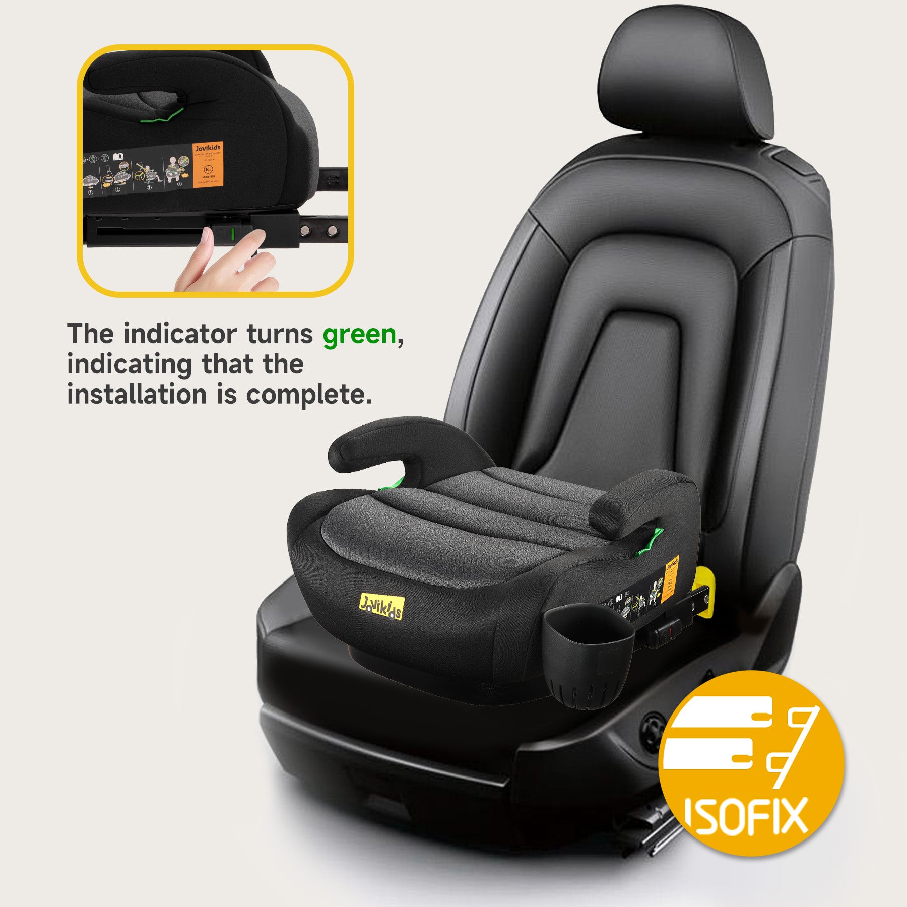 Jovikids ISOFIX Car Booster Seat, i-Size R129, 125-150 cm (6–12 Years), Seat Belt Guide, Lightweight, Removable/Machine-Washable Cover