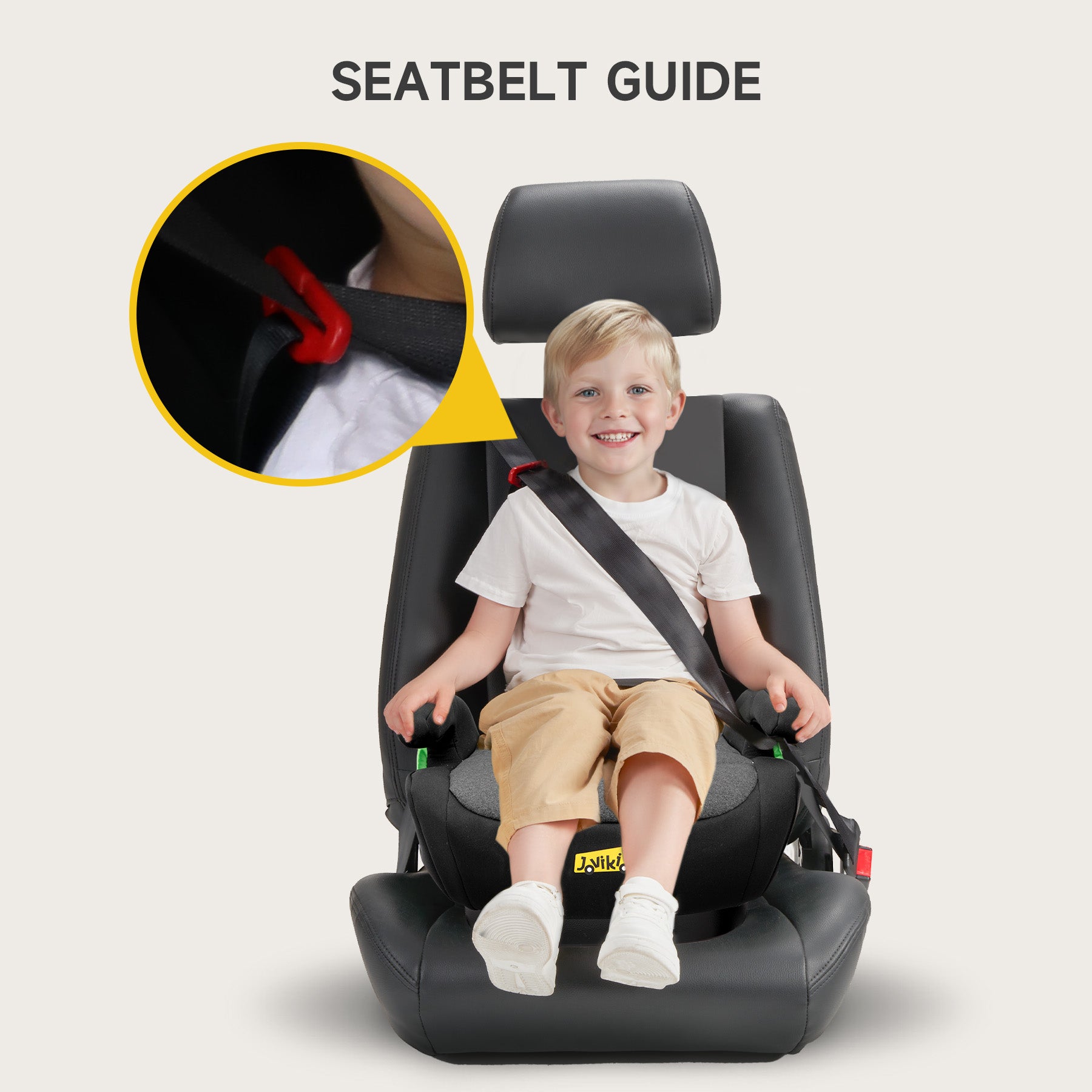 Jovikids ISOFIX Car Booster Seat, i-Size R129, 125-150 cm (6–12 Years), Seat Belt Guide, Lightweight, Removable/Machine-Washable Cover