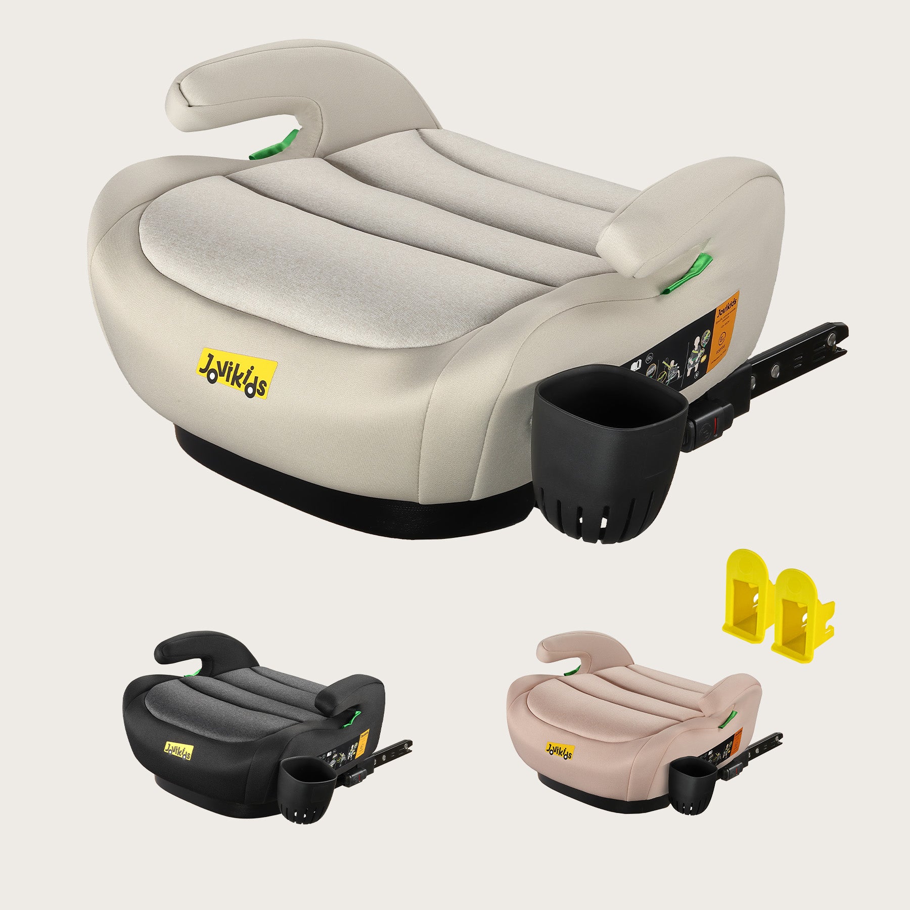 Jovikids ISOFIX Car Booster Seat, i-Size R129, 125-150 cm (6–12 Years), Seat Belt Guide, Lightweight, Removable/Machine-Washable Cover