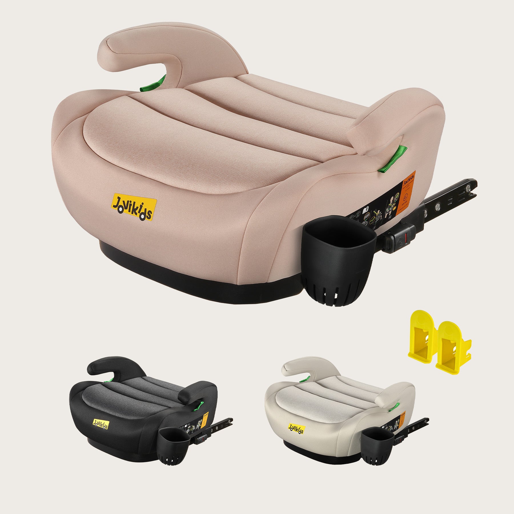 Jovikids ISOFIX Car Booster Seat, i-Size R129, 125-150 cm (6–12 Years), Seat Belt Guide, Lightweight, Removable/Machine-Washable Cover