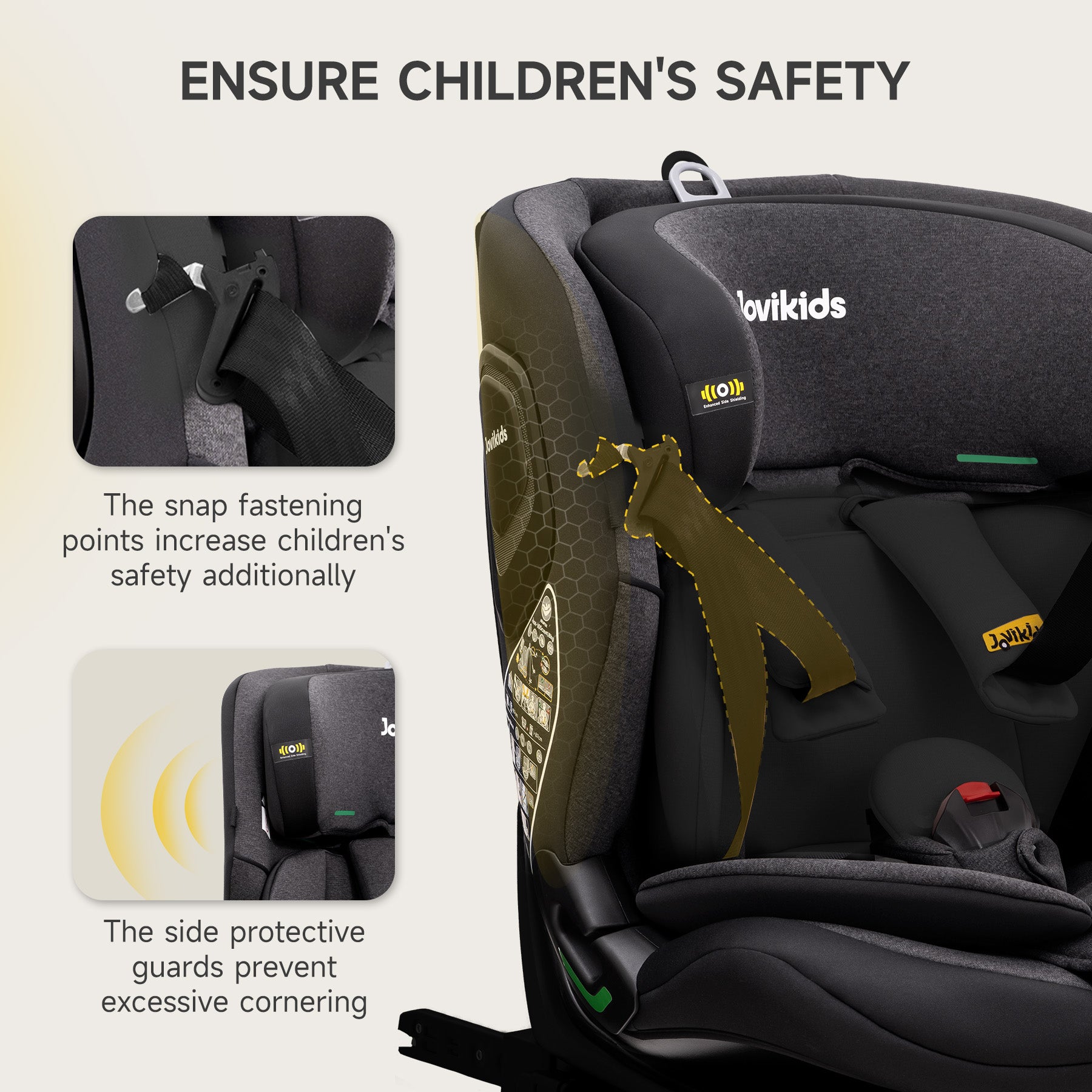 Jovikids i-Size Car Seat 76-150cm, ECE R129 Approved Toddler Booster Seat with ISOFIX & Top Tether, 5-Point Harness, Adjustable Headrest & Recline, 15 Months-12 Years
