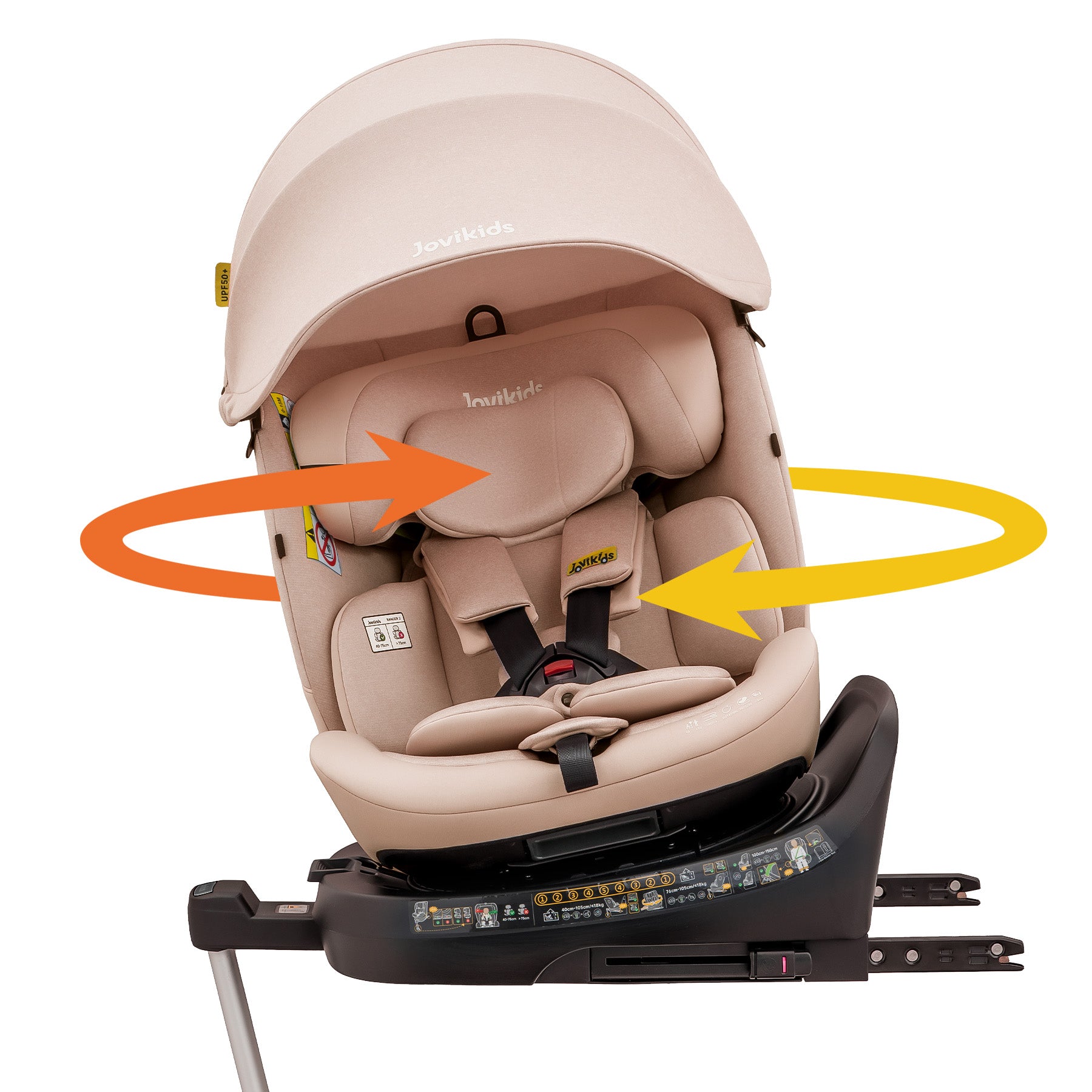 Jovikids i-Size 360 Rotating Car Seat, 40-150cm ERF All-in-One with ISOFIX, 360° Swivel, Adjustable Headrest/Recline, Side Protection for Infant to Toddler