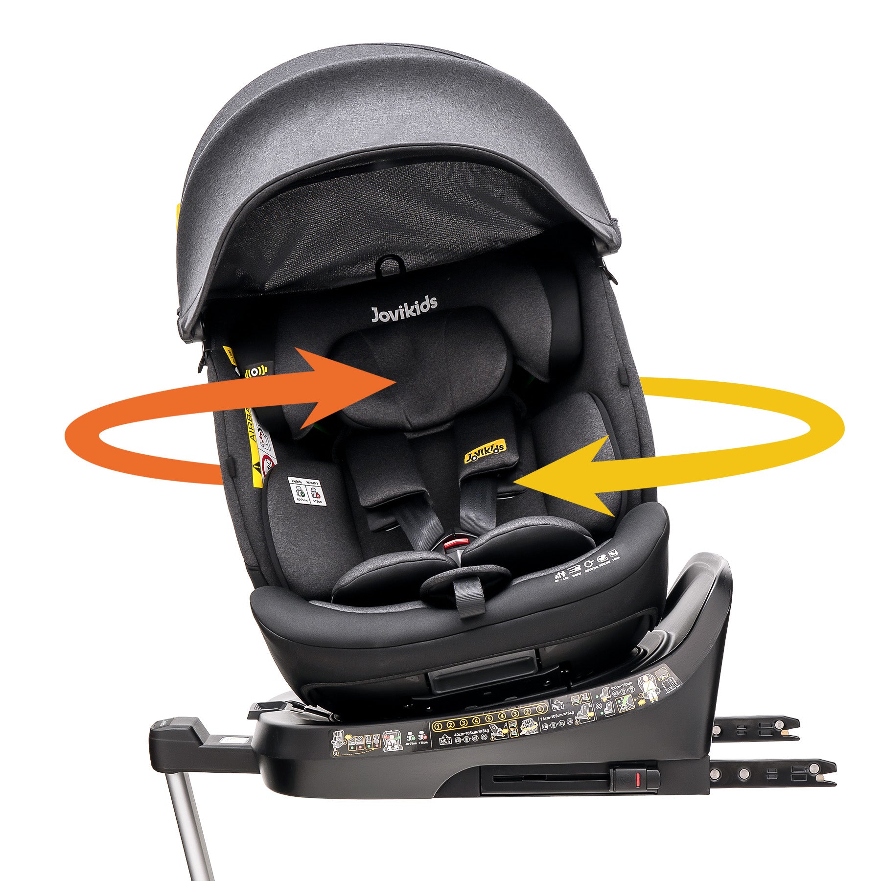 Jovikids i-Size 360 Rotating Car Seat, 40-150cm ERF All-in-One with ISOFIX, 360° Swivel, Adjustable Headrest/Recline, Side Protection for Infant to Toddler