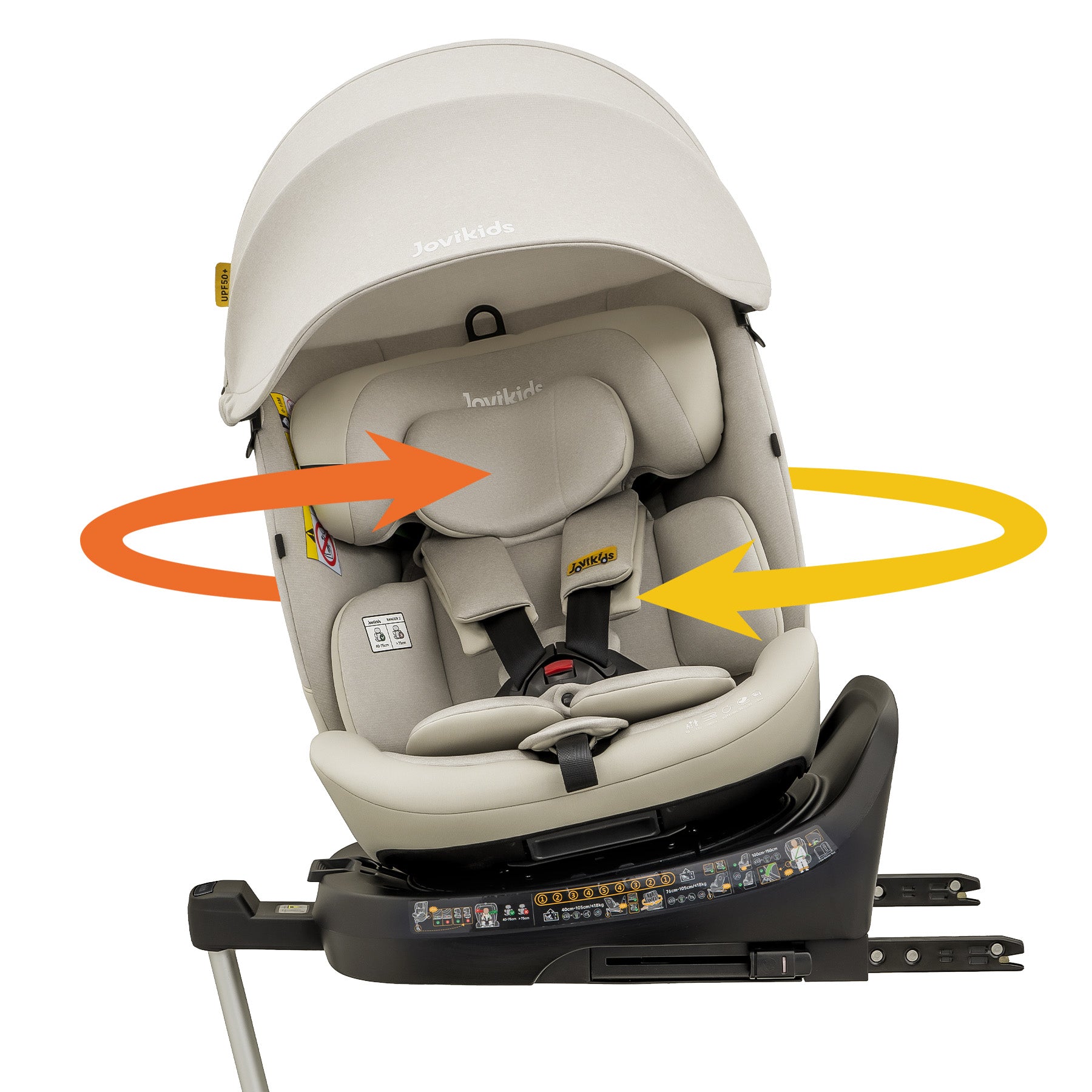 Jovikids i-Size 360 Rotating Car Seat, 40-150cm ERF All-in-One with ISOFIX, 360° Swivel, Adjustable Headrest/Recline, Side Protection for Infant to Toddler
