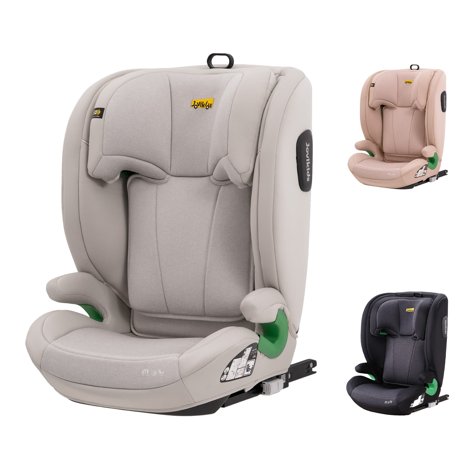 Jovikids Child Seat ISOFIX, i-Size R129 Suitable for 100-150cm (Approx. 3 to 12 years old) Child Car Seat with Fixing Guide, Cap and Seatbelt Clip