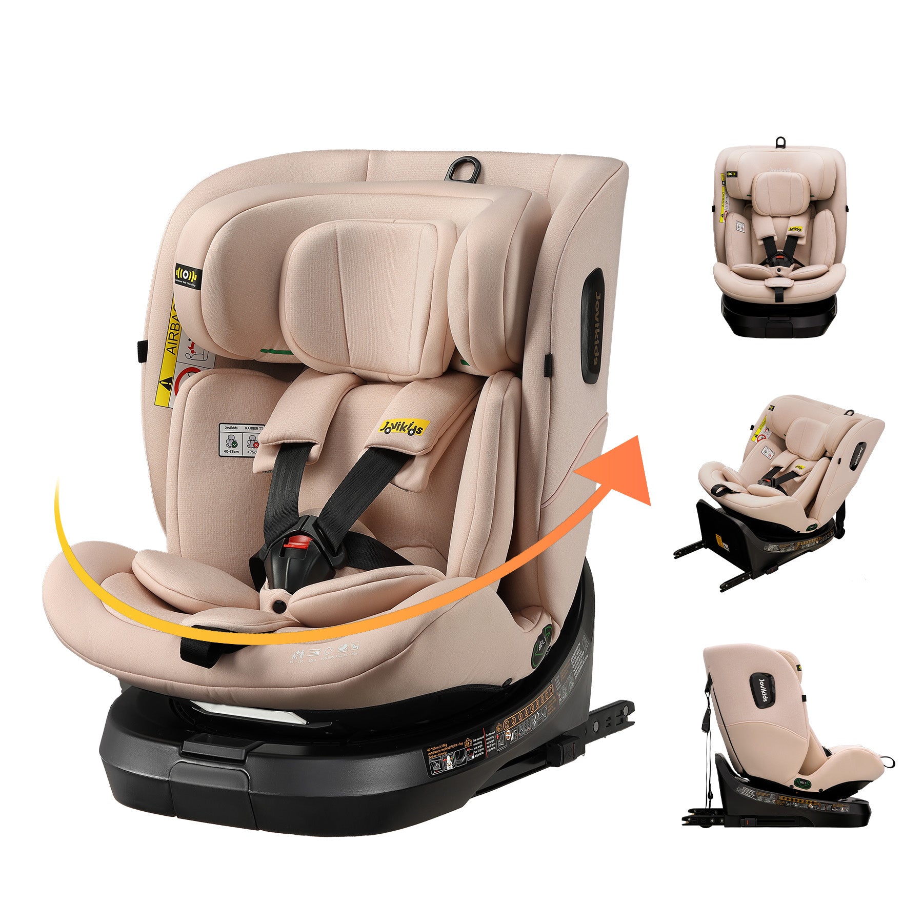 Jovikids 360° Rotating Car Seat i-Size, 40-150cm All-in-One with ISOFIX & Top Tether, ECE R129 (E4) Approved, Extended Rear-Facing, Adjustable Headrest, Side Protection for Newborn-12 Years