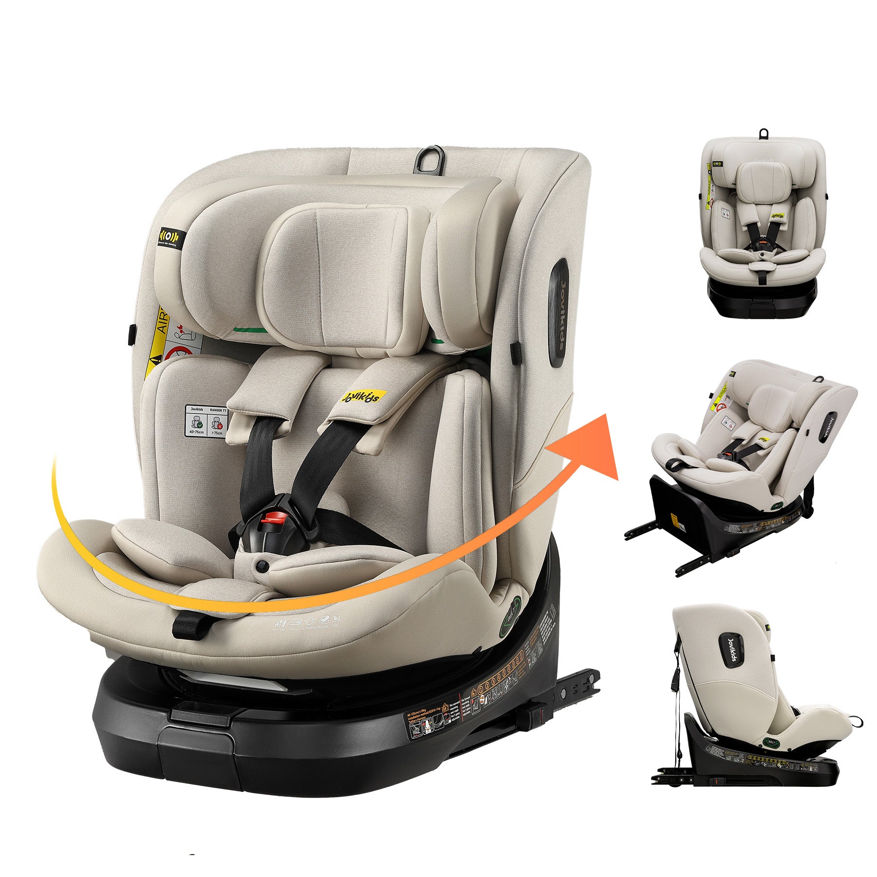 Jovikids 360° Rotating Car Seat i-Size, 40-150cm All-in-One with ISOFIX & Top Tether, ECE R129 (E4) Approved, Extended Rear-Facing, Adjustable Headrest, Side Protection for Newborn-12 Years