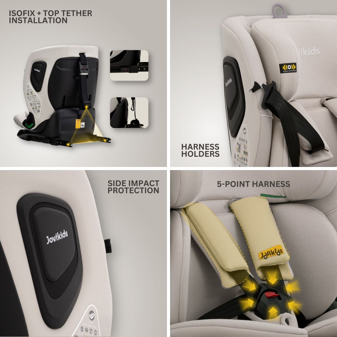 Jovikids CiCI TT i-Size Car Seat 76-150cm, ECE R129  15 Months-12 Years（Milkstone）