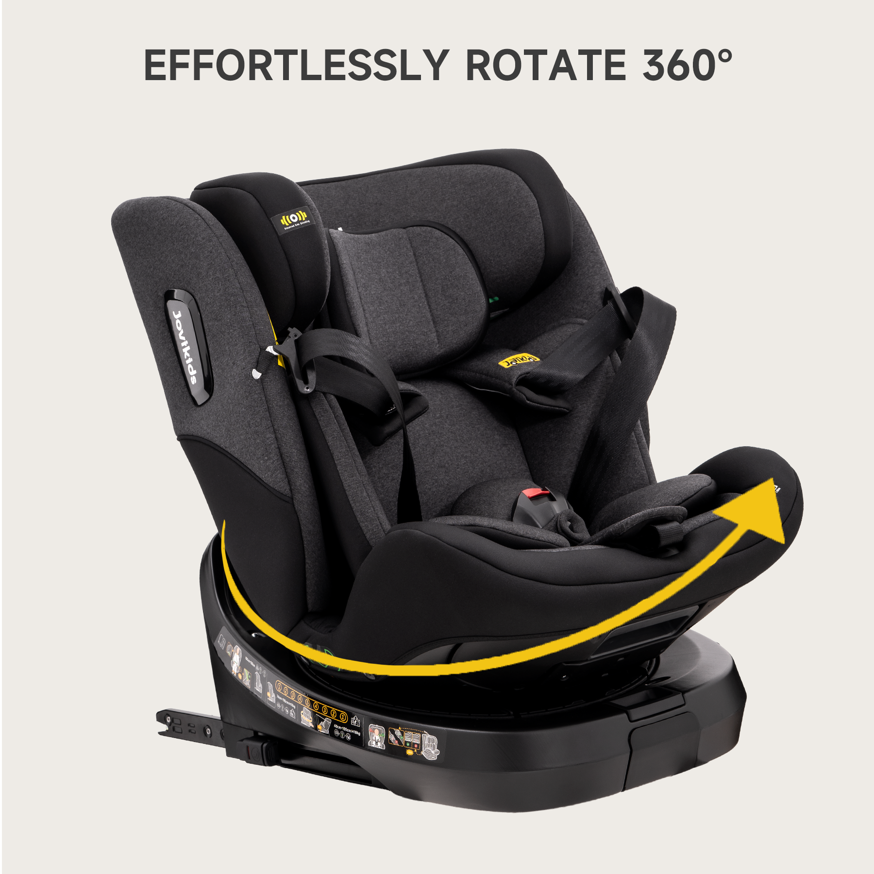 Jovikids 360° Rotating Car Seat i-Size, 40-150cm All-in-One with ISOFIX & Top Tether, ECE R129 (E4) Approved, Extended Rear-Facing, Adjustable Headrest, Side Protection for Newborn-12 Years