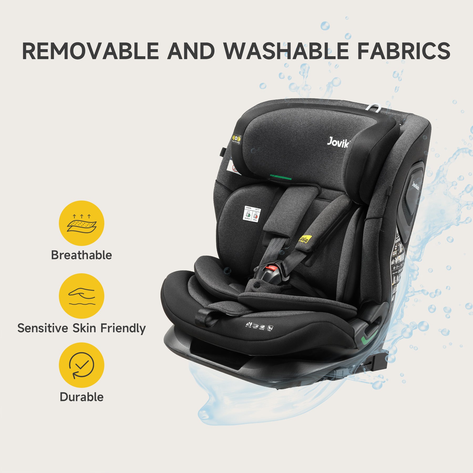 Jovikids i-Size Car Seat 76-150cm, ECE R129 Approved Toddler Booster Seat with ISOFIX & Top Tether, 5-Point Harness, Adjustable Headrest & Recline, 15 Months-12 Years