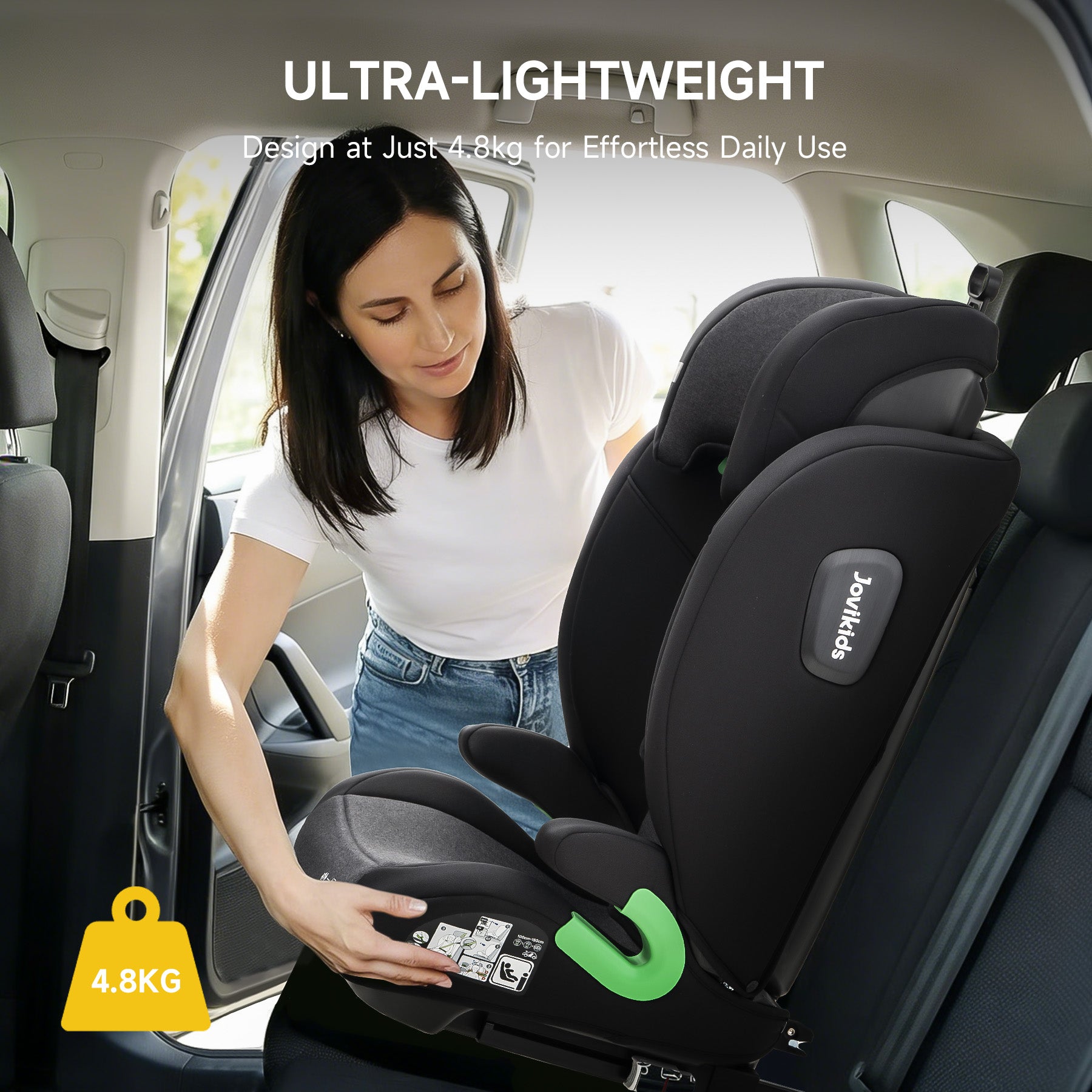 Jovikids Child Seat ISOFIX, i-Size R129 Suitable for 100-150cm (Approx. 3 to 12 years old) Child Car Seat with Fixing Guide, Cap and Seatbelt Clip