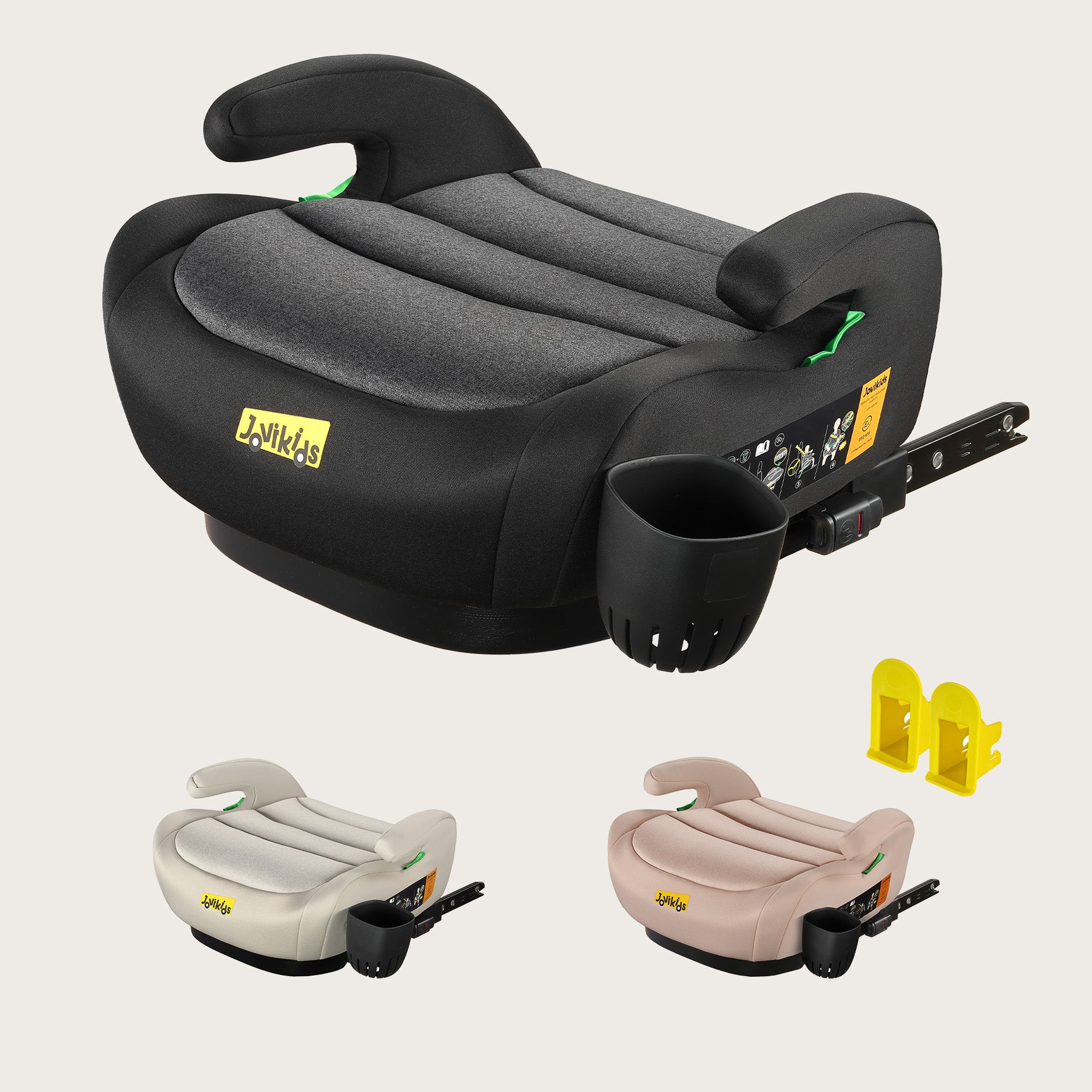 Jovikids ISOFIX Car Booster Seat, i-Size R129, 125-150 cm (6–12 Years), Seat Belt Guide, Lightweight, Removable/Machine-Washable Cover